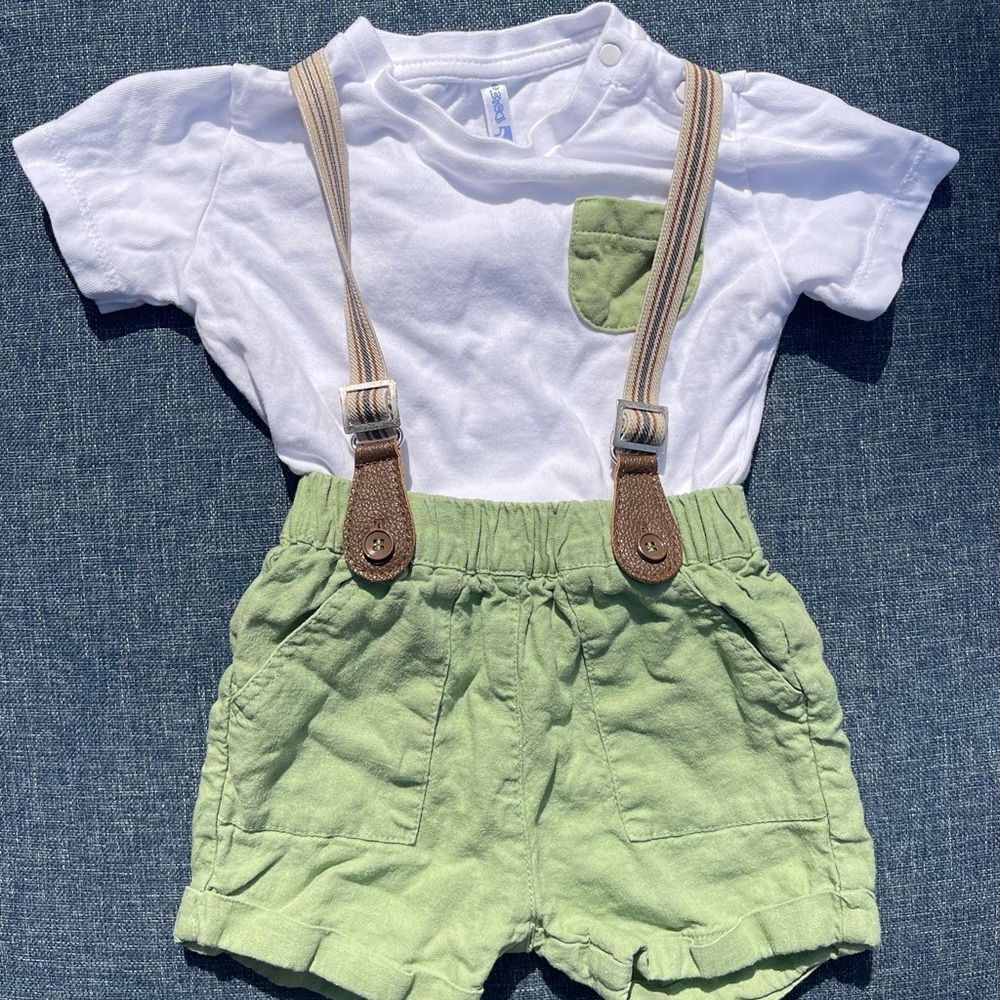 Baby boy Matching Set with Suspenders
